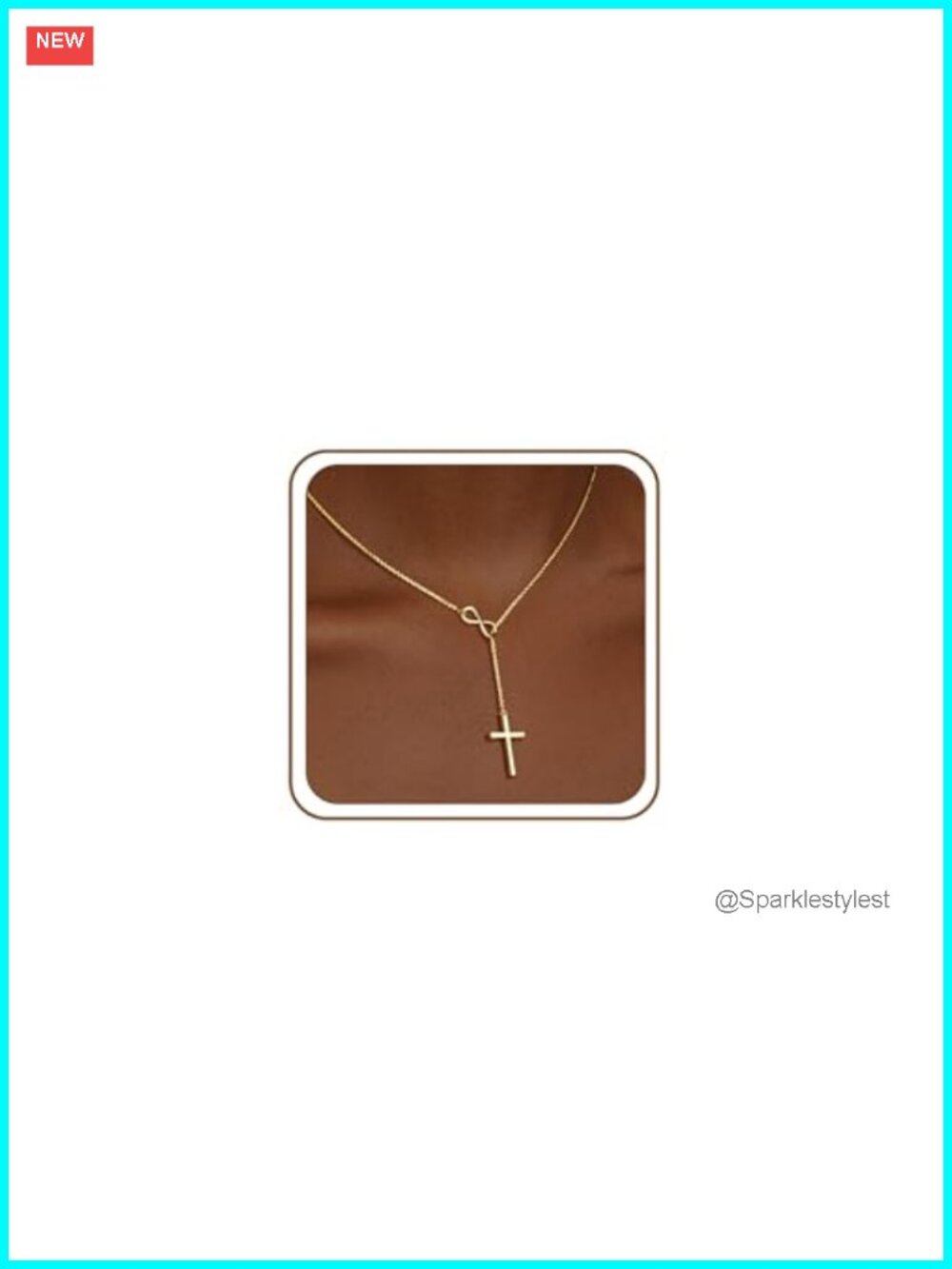 14K Gold Plated Necklace Infinity Cross Pendant Y-Necklace Christian Jewelry